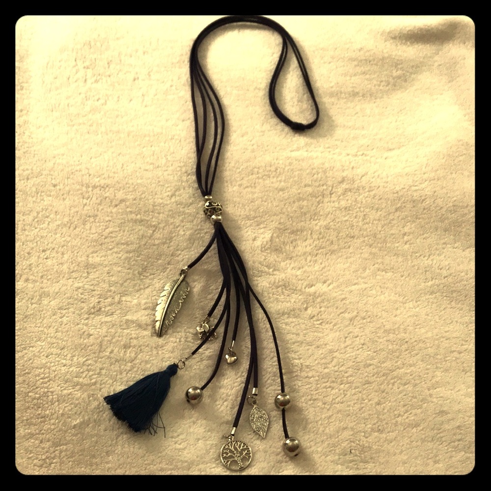 Navy and silver charm necklace